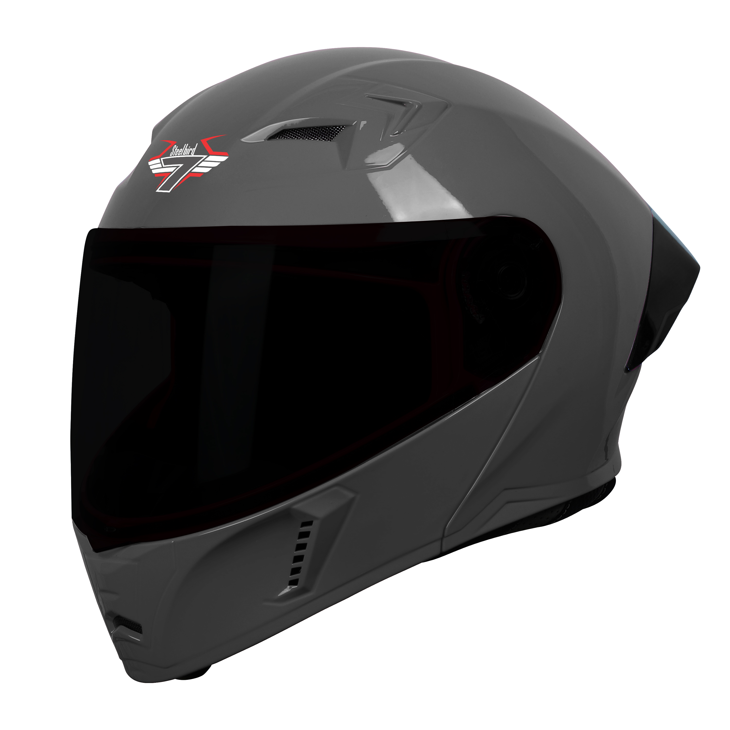 Steelbird SBA-20 7Wings ISI Certified Flip-Up Helmet With Black Spoiler For Men And Women With Inner Smoke Sun Shield (Glossy H. Grey With Smoke Visor)