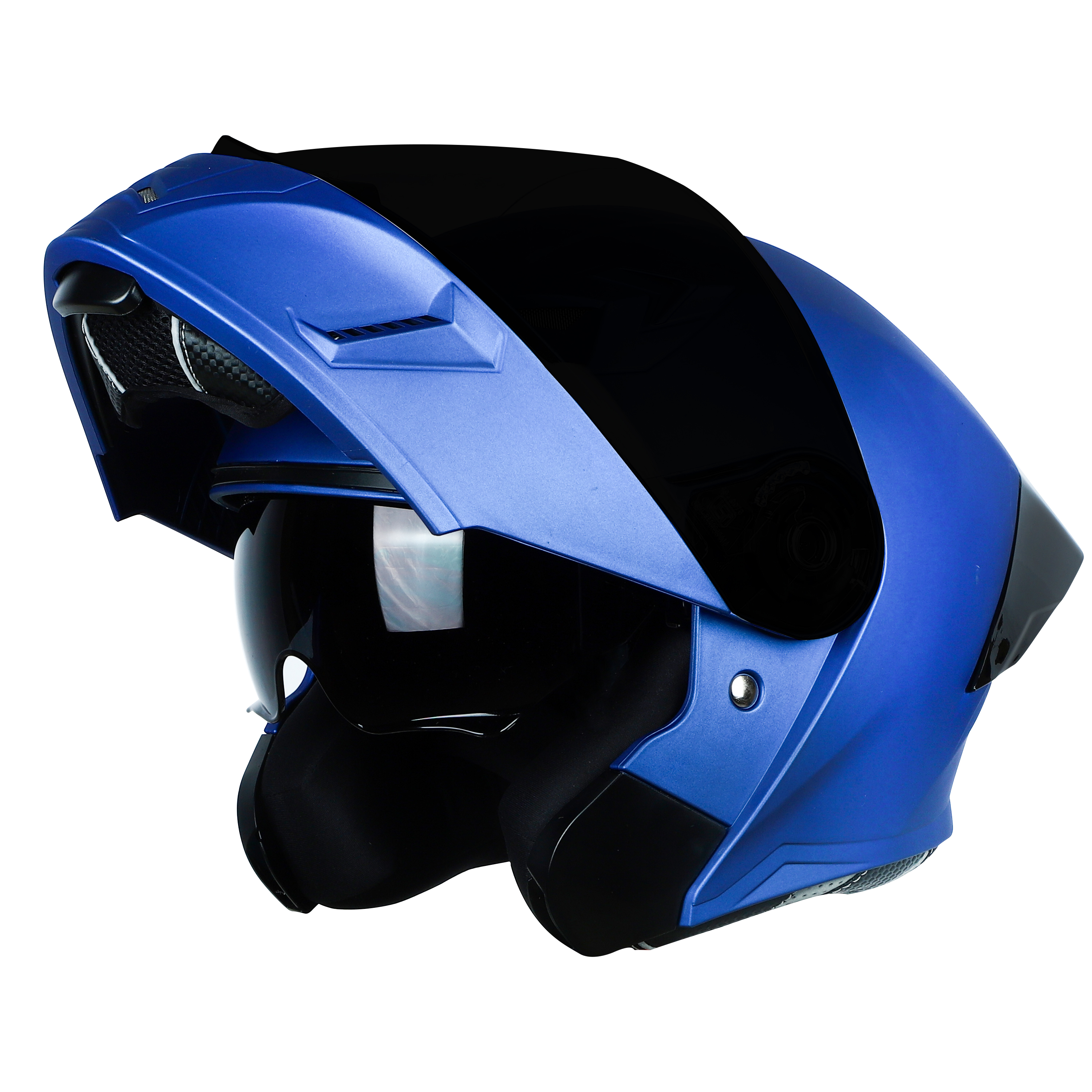 Steelbird SBA-20 7Wings ISI Certified Flip-Up Helmet With Black Spoiler For Men And Women With Inner Smoke Sun Shield (Glossy Y. Blue With Smoke Visor)