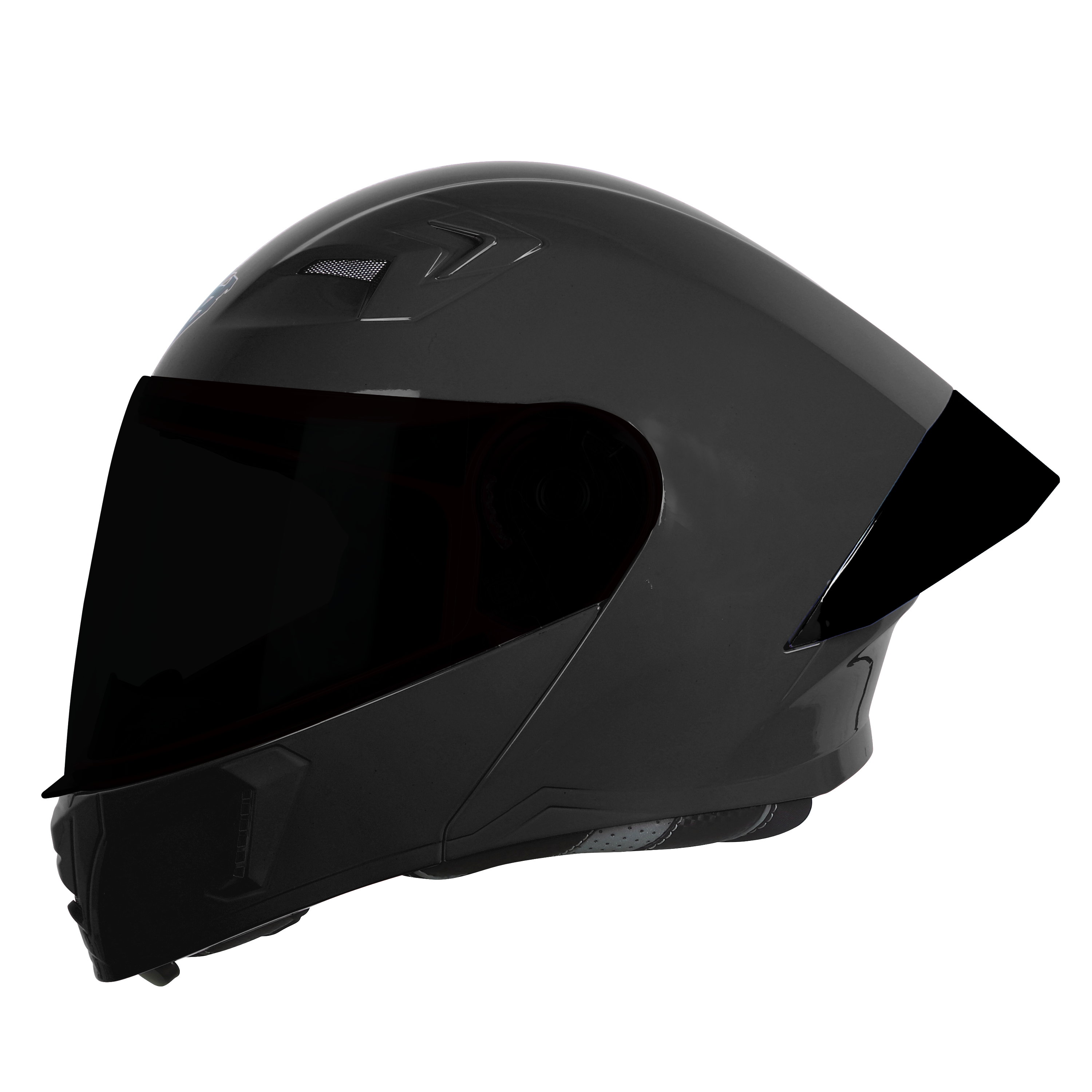 Steelbird SBA-20 7Wings ISI Certified Flip-Up Helmet With Black Spoiler For Men And Women With Inner Smoke Sun Shield (Glossy Black With Smoke Visor)