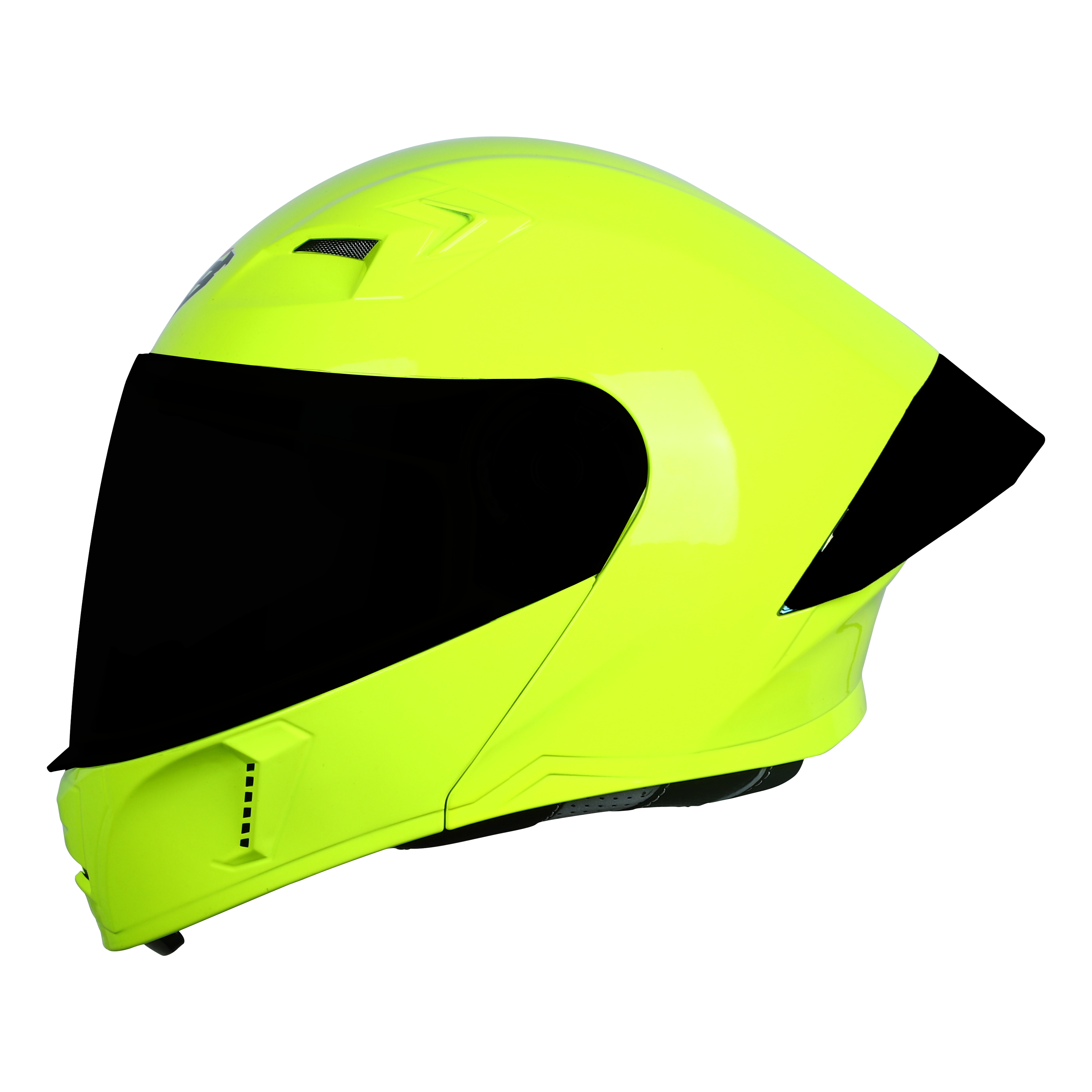 Steelbird SBA-20 7Wings ISI Certified Flip-Up Helmet With Black Spoiler For Men And Women With Inner Smoke Sun Shield (Glossy Fluo Neon With Smoke Visor)