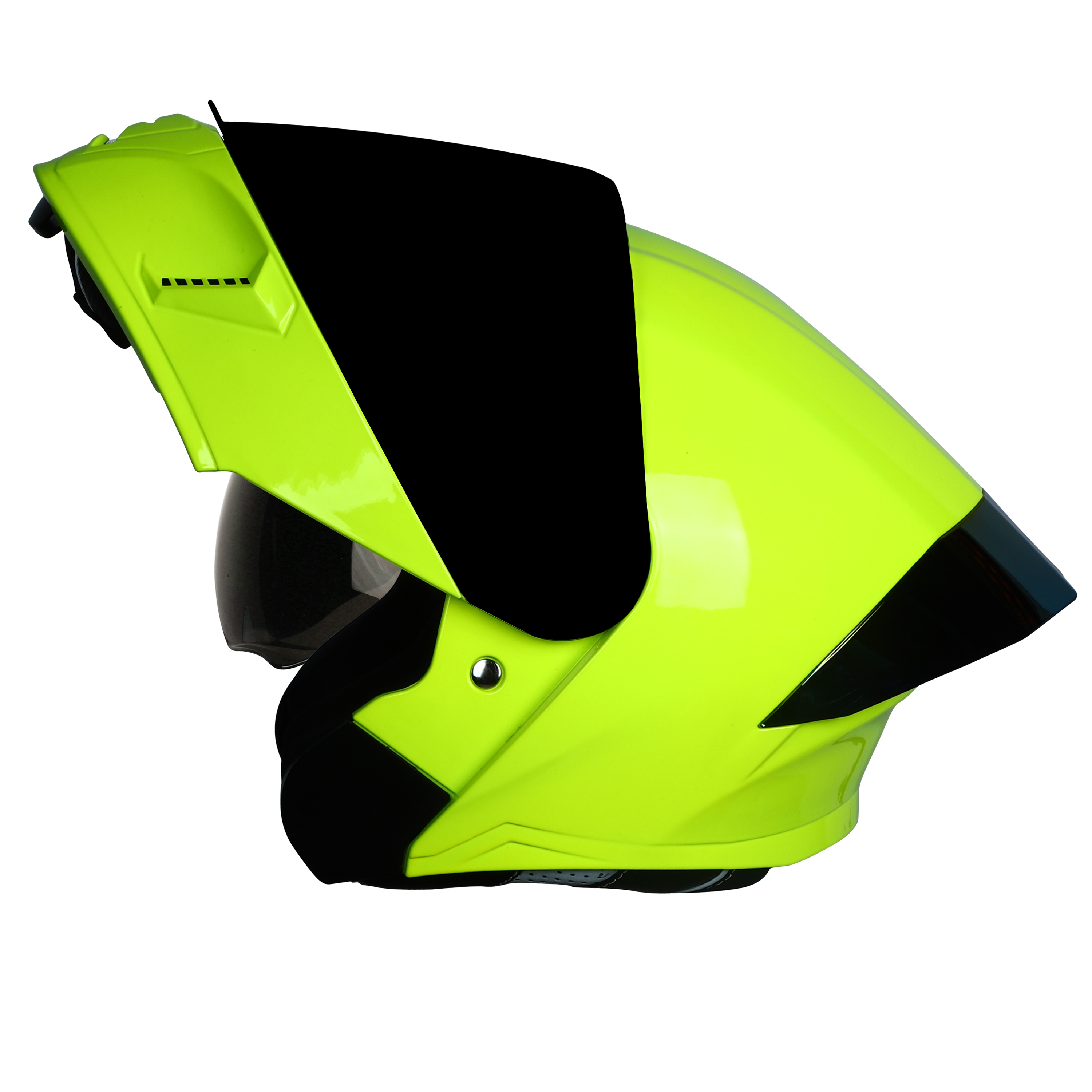 Steelbird SBA-20 7Wings ISI Certified Flip-Up Helmet With Black Spoiler For Men And Women With Inner Smoke Sun Shield (Glossy Fluo Neon With Smoke Visor)