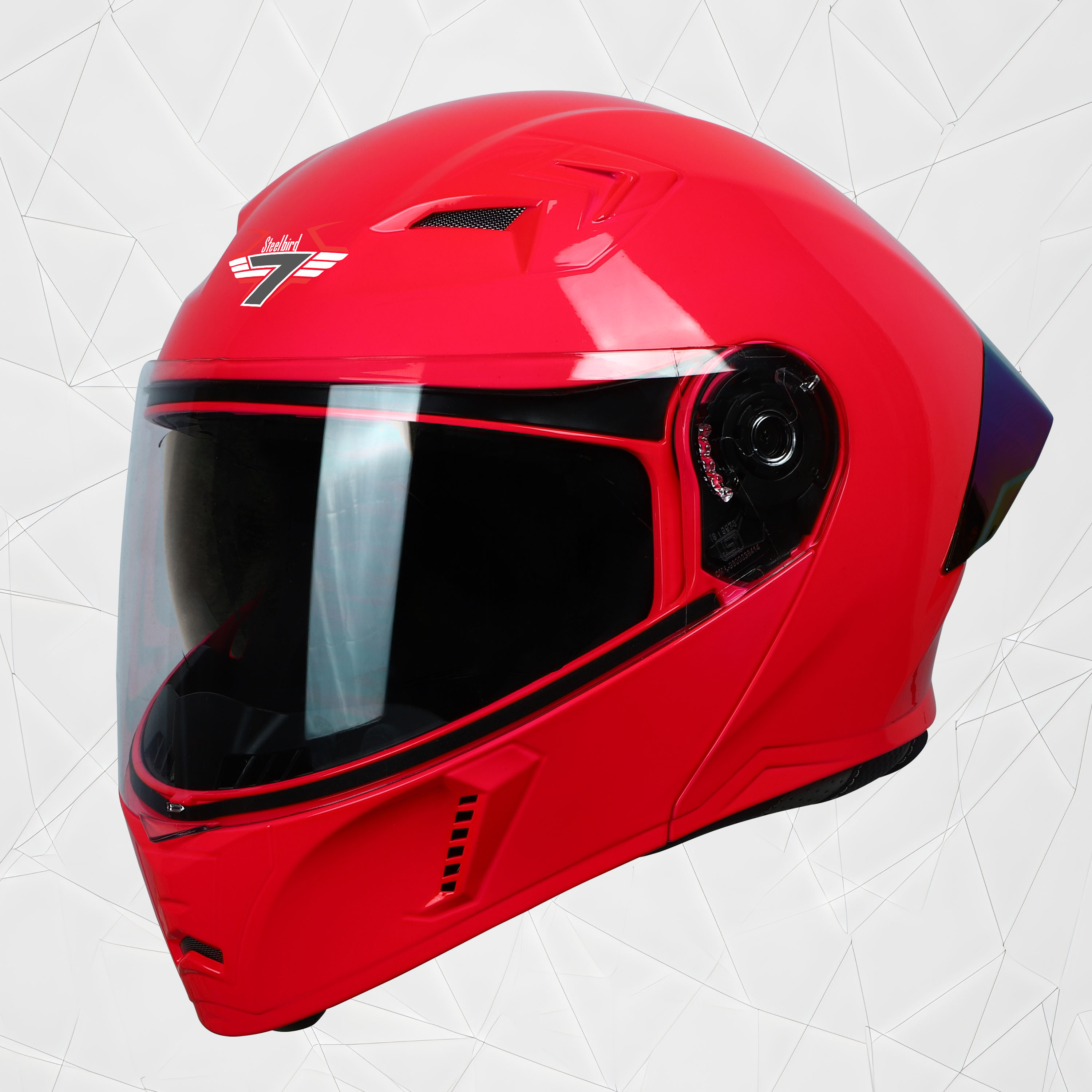 Steelbird SBA-20 7Wings ISI Certified Flip-Up Helmet With Black Spoiler For Men And Women With Inner Smoke Sun Shield (Glossy Fluo Watermelon)
