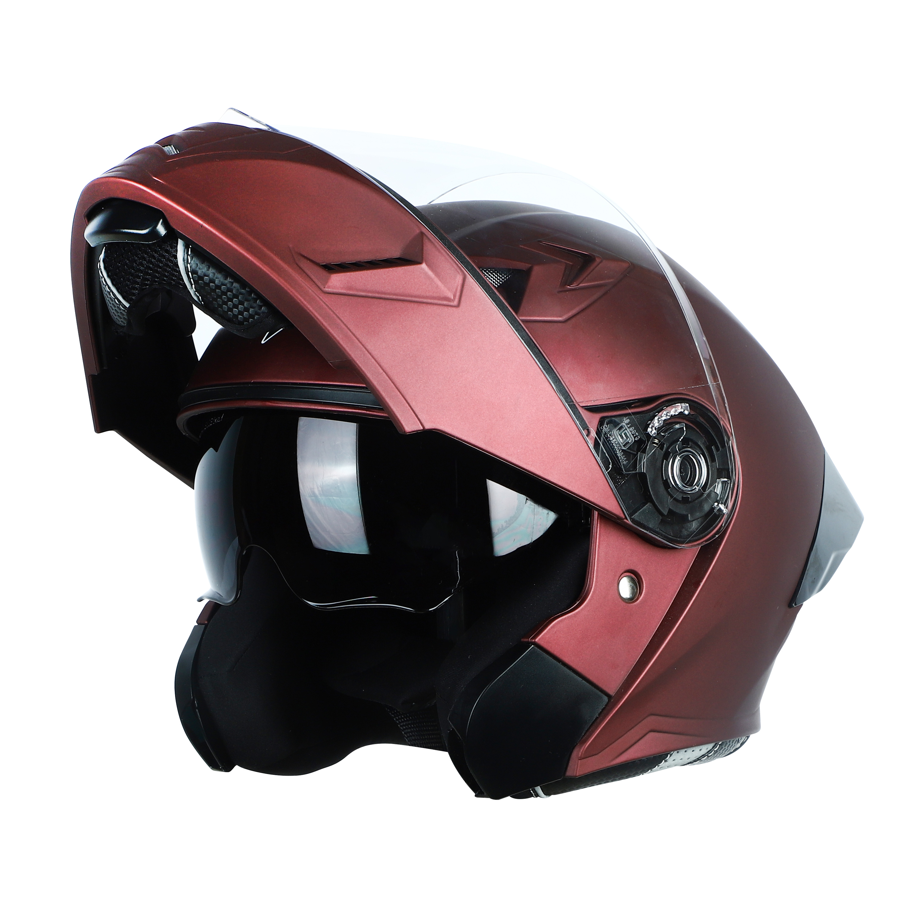 Steelbird SBA-20 7Wings ISI Certified Flip-Up Helmet With Black Spoiler For Men And Women With Inner Smoke Sun Shield (Matt Maroon)