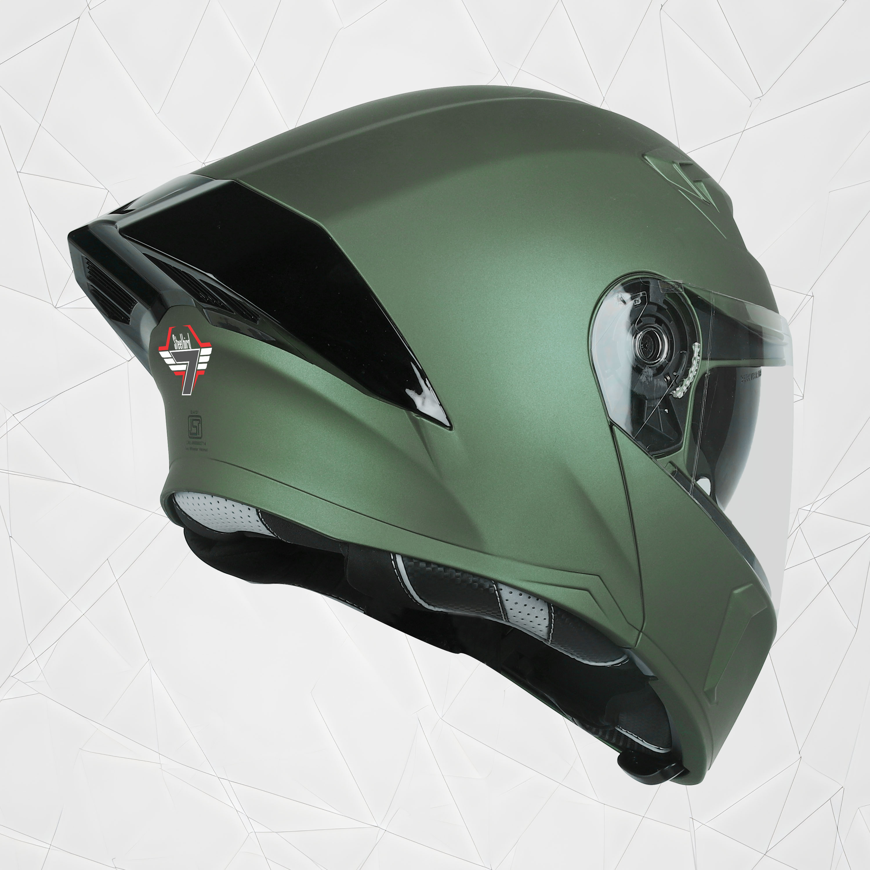 Steelbird SBA-20 7Wings ISI Certified Flip-Up Helmet With Black Spoiler For Men And Women With Inner Smoke Sun Shield (Matt Battle Green)