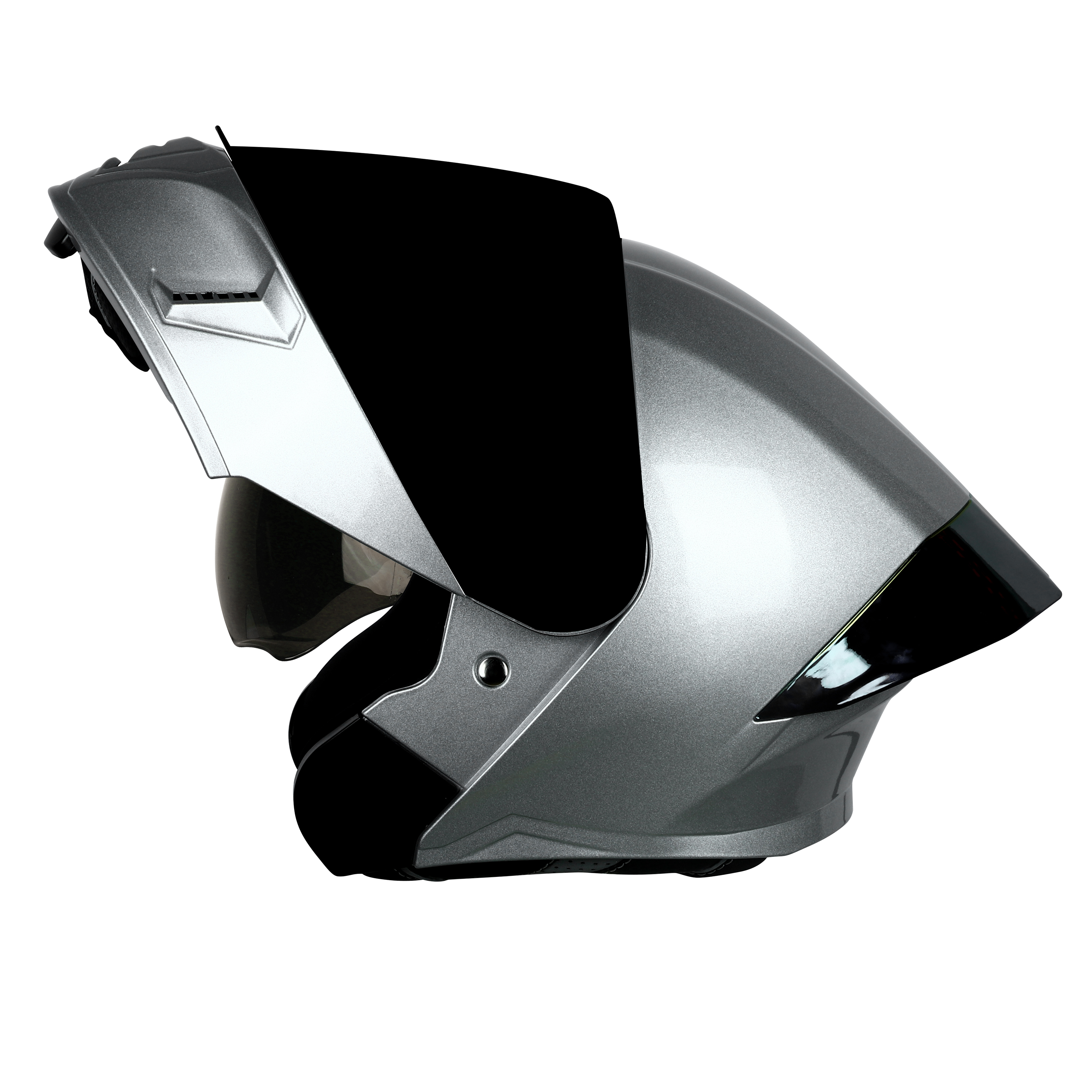 Steelbird SBA-20 7Wings ISI Certified Flip-Up Helmet With Black Spoiler For Men And Women With Inner Smoke Sun Shield (Glossy Silver With Smoke Visor)