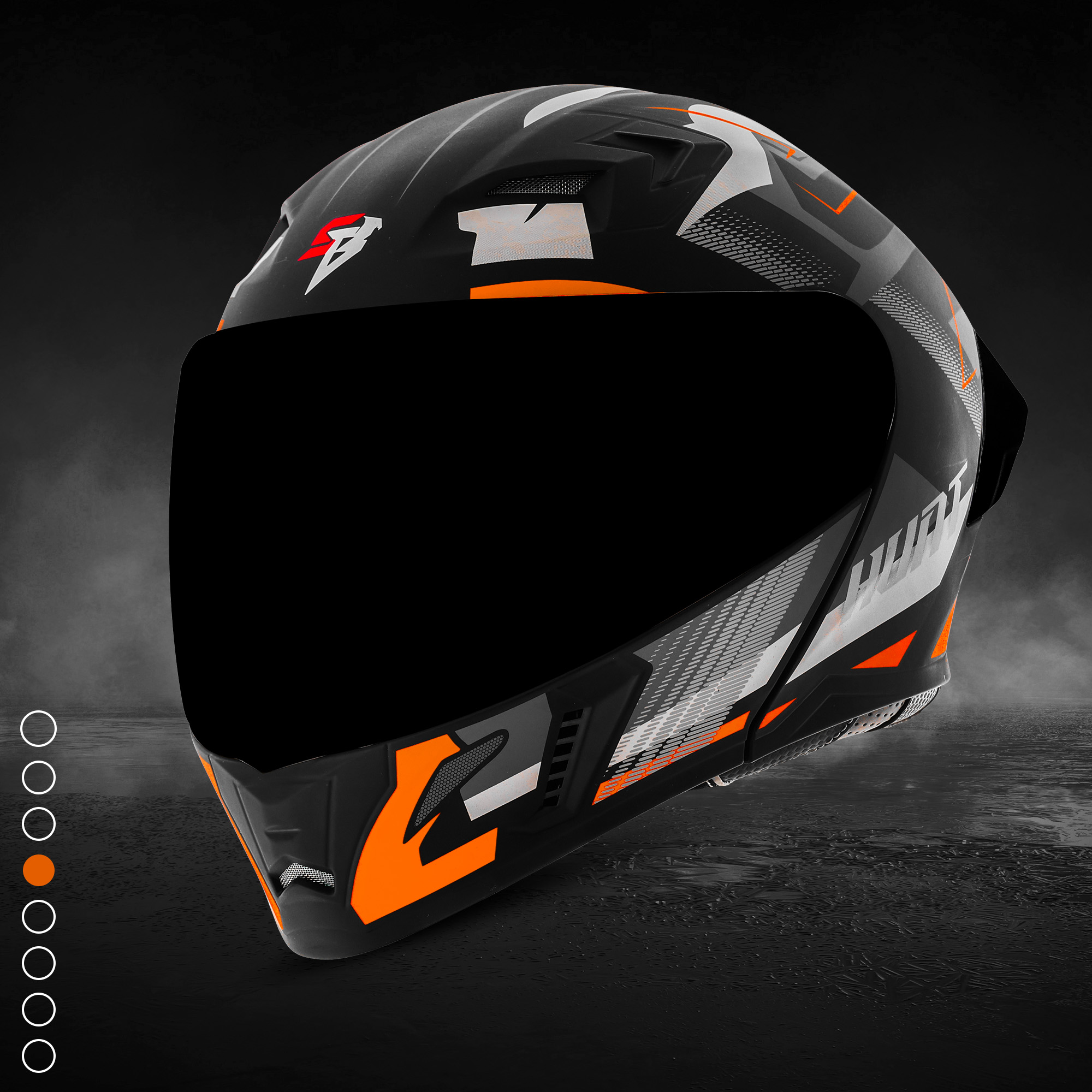 Steelbird SBA-20 Hunt ISI Certified Flip-Up Graphic Helmet For Men And Women With Inner Smoke Sun Shield (Matt Black Orange With Black Spoiler And Smoke Visor)