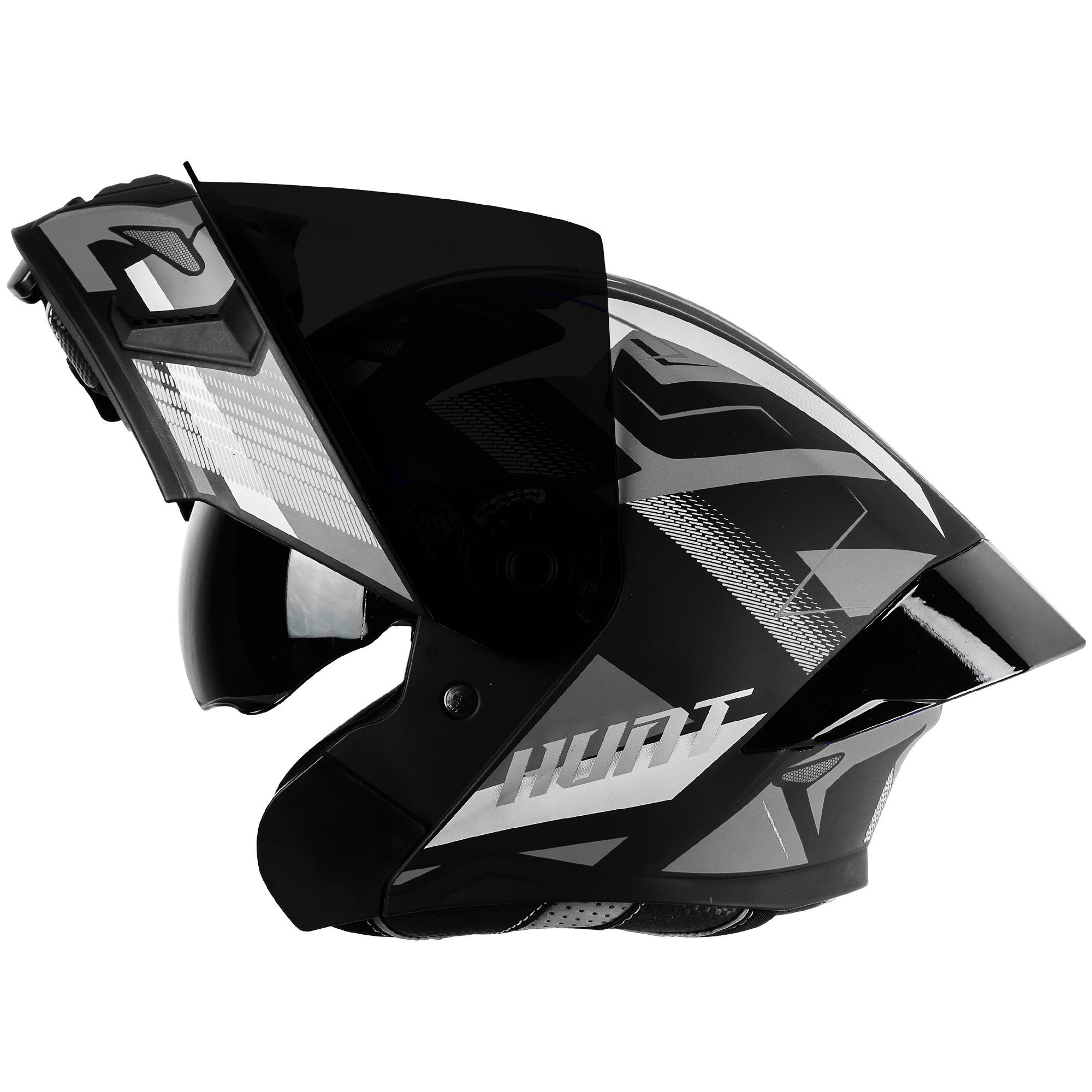 Steelbird SBA-20 Hunt ISI Certified Flip-Up Graphic Helmet For Men And Women With Inner Smoke Sun Shield (Matt Black Grey With Black Spoiler And Smoke Visor)