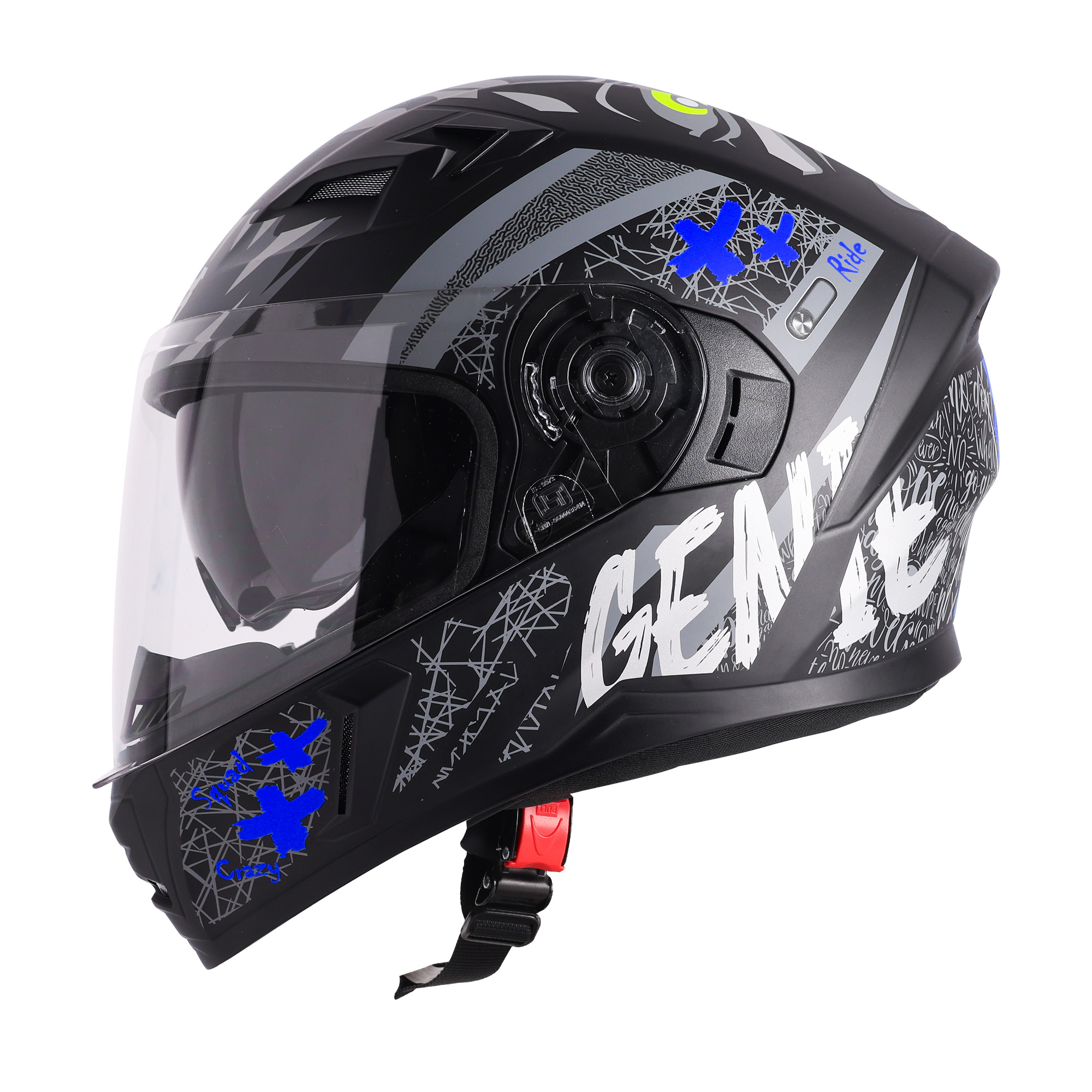 Steelbird SBA-21 Genie ISI Certified Full Face Graphic Helmet for Men and Women with Inner Smoke Sun Shield (Glossy Black Blue)