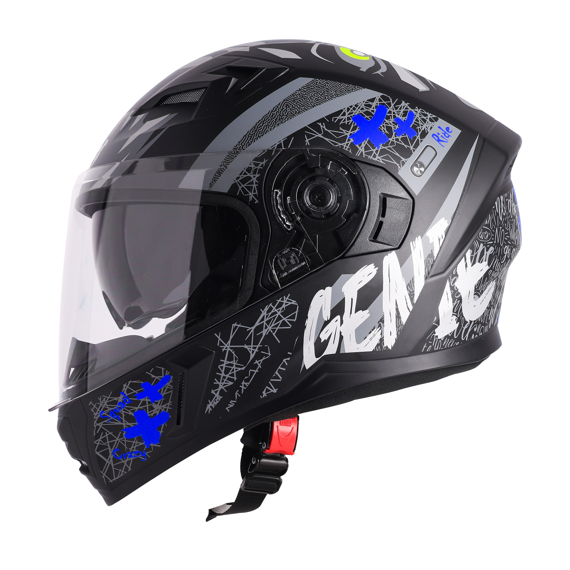 Steelbird SBA-21 Genie ISI Certified Full Face Graphic Helmet For Men And Women With Inner Smoke Sun Shield (Glossy Black Blue)