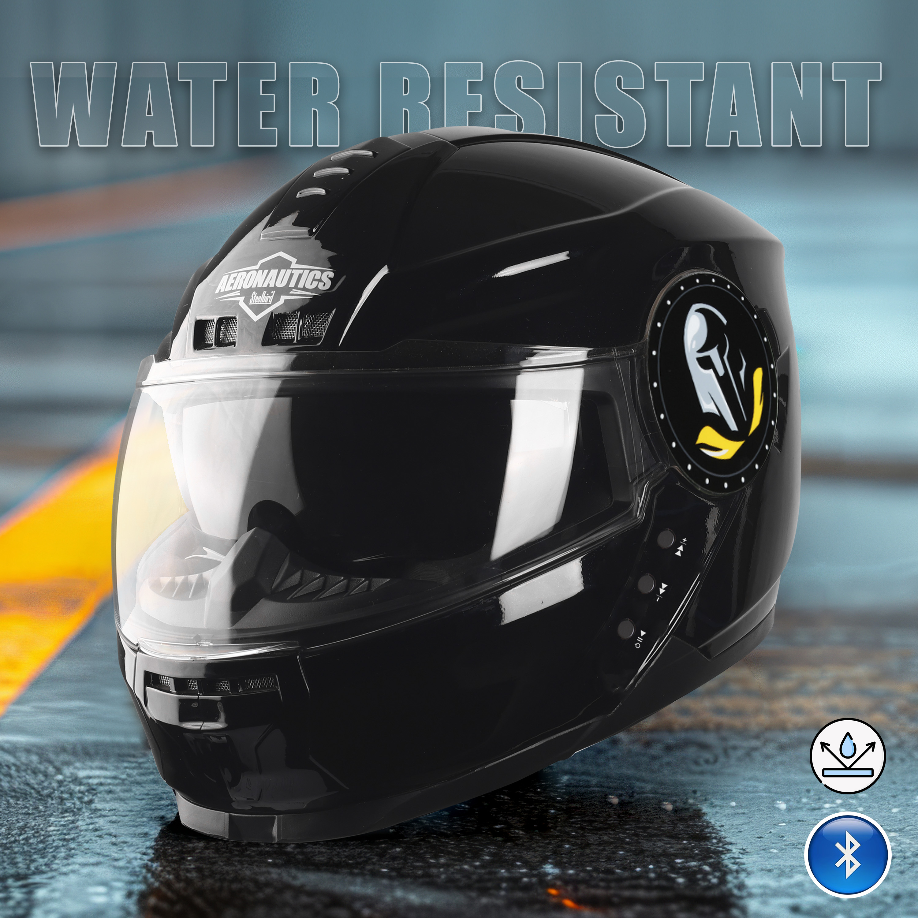 Steelbird Bluetooth Full Face ISI Certified Helmet For Men With Inner Smoke Sun Shield | SBH-40 7Wings (Matt Black)