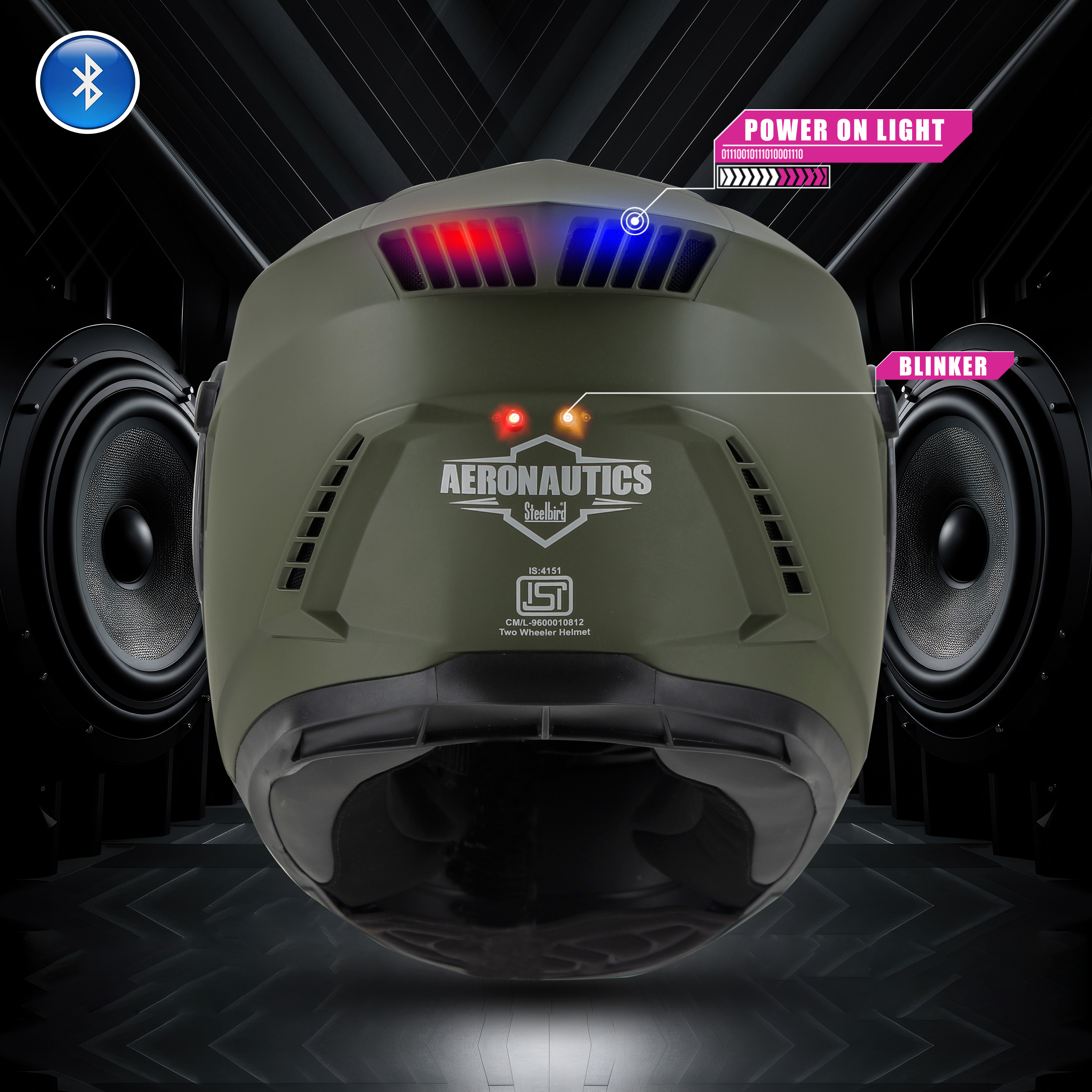 Steelbird Bluetooth Full Face ISI Certified Helmet For Men With Inner Smoke Sun Shield | SBH-40 7Wings (Dashing Battle Green)