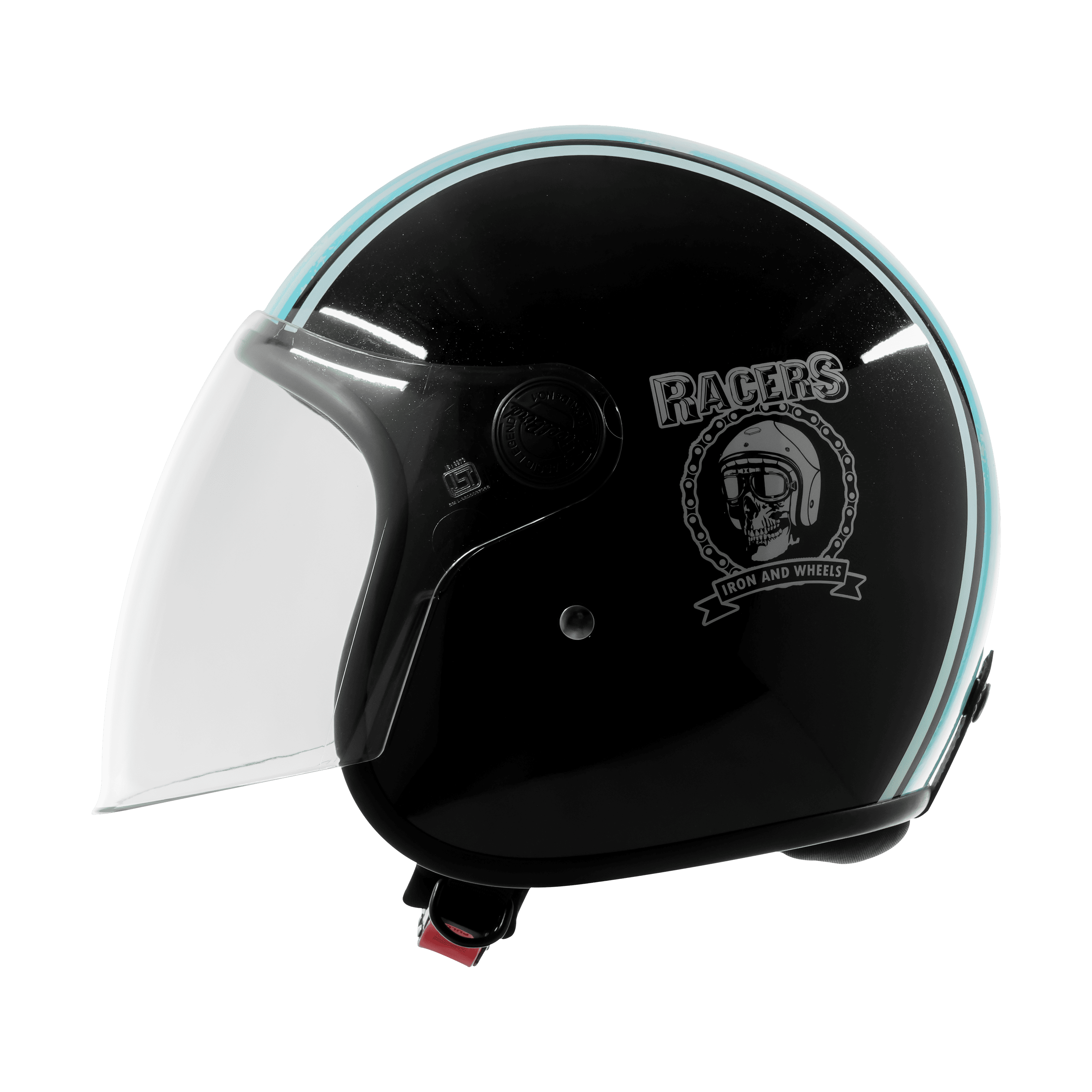 SBH-56 VINTAGE RACERS GLOSSY BLACK WITH LIGHT BLUE