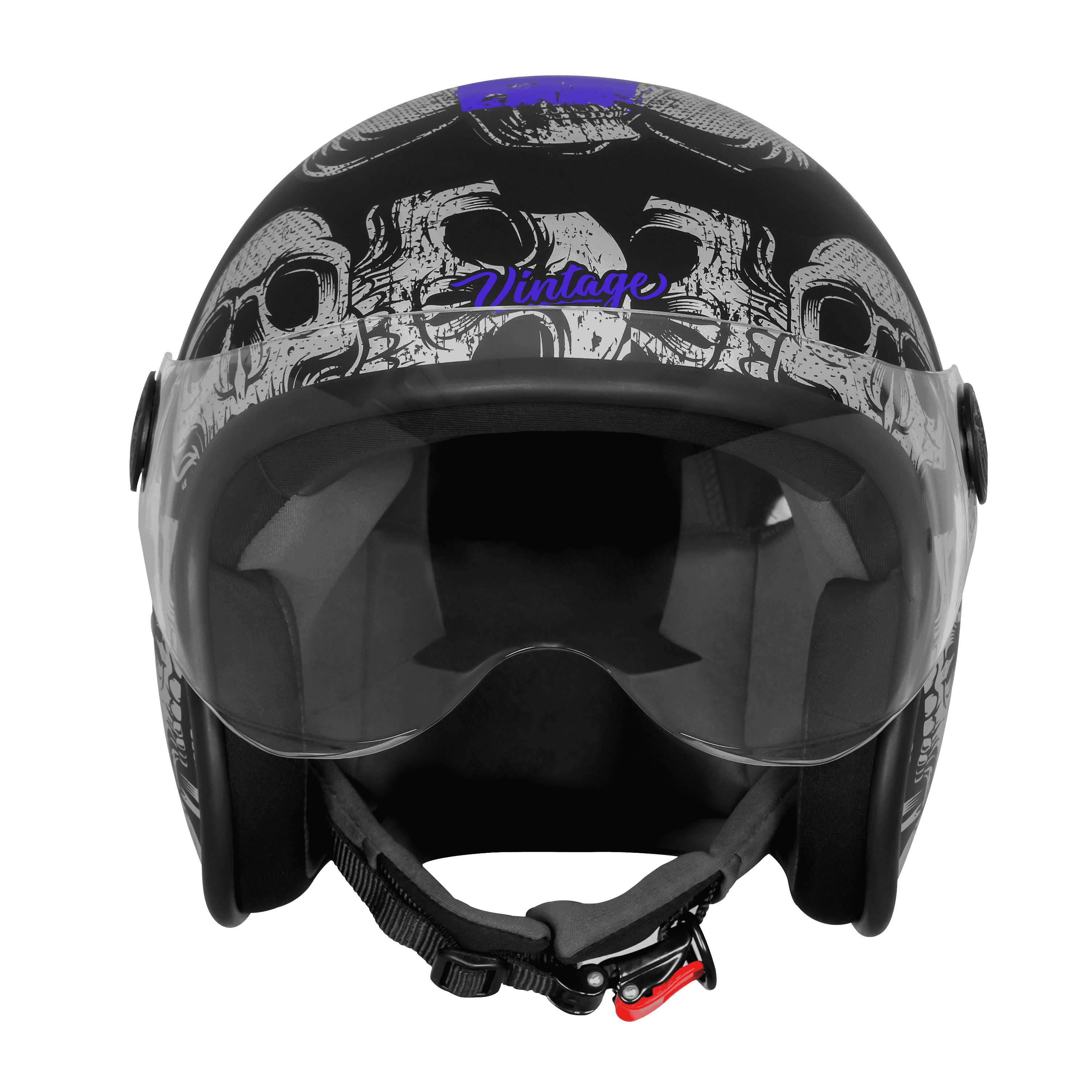 SBH-54 VINTAGE SKULL GLOSSY BLACK WITH BLUE