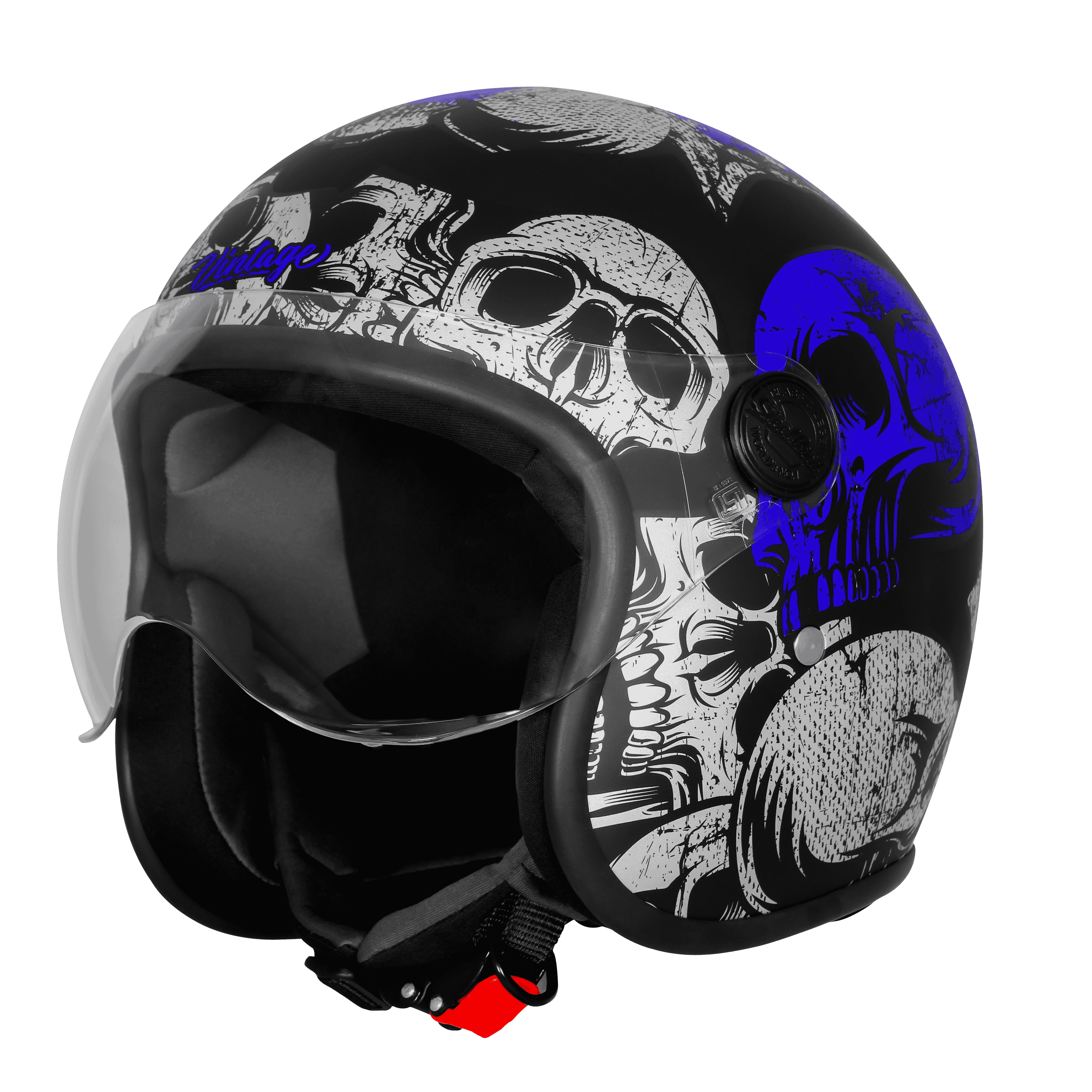 SBH-54 VINTAGE SKULL GLOSSY BLACK WITH BLUE