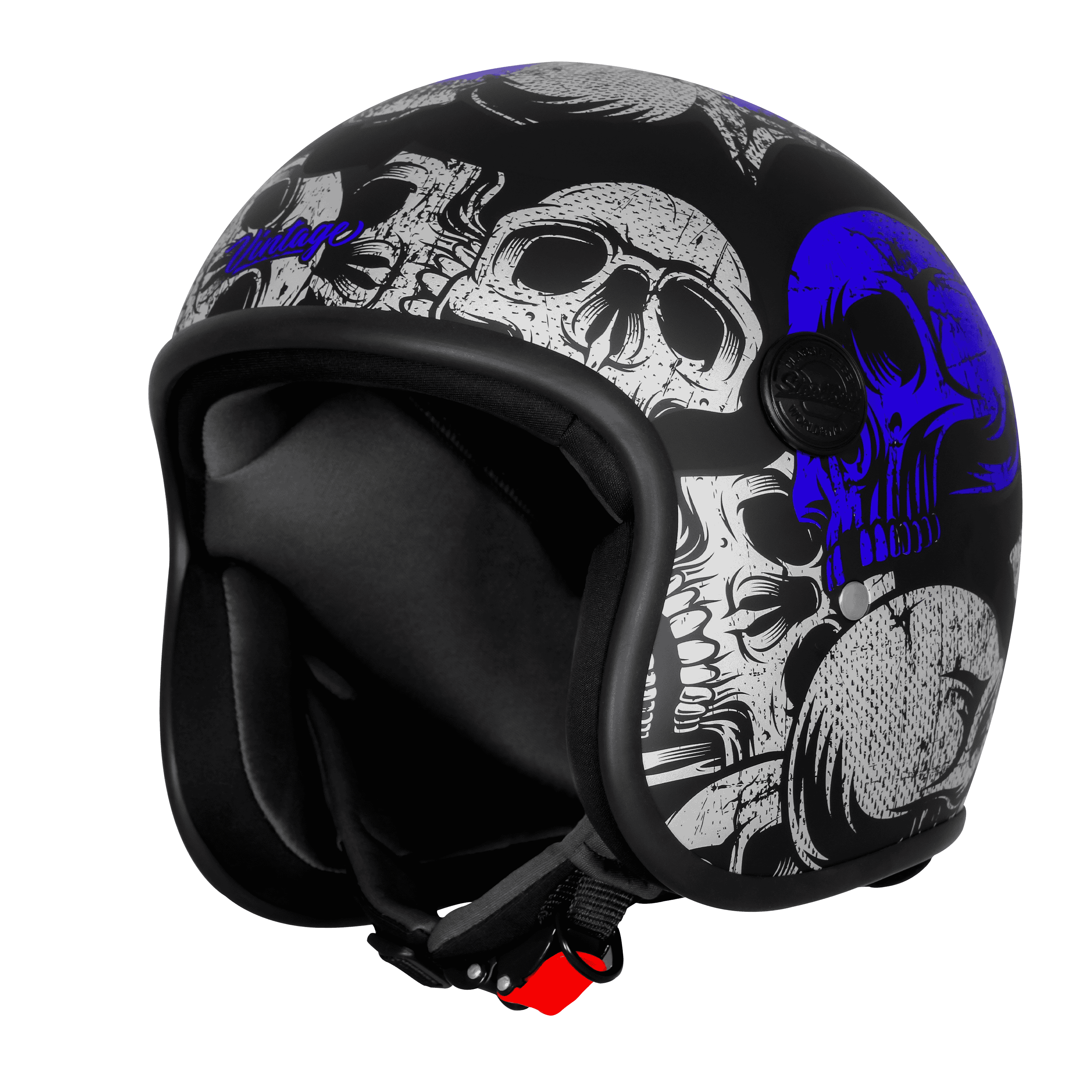 SBH-55 VINTAGE SKULL GLOSSY BLACK WITH BLUE