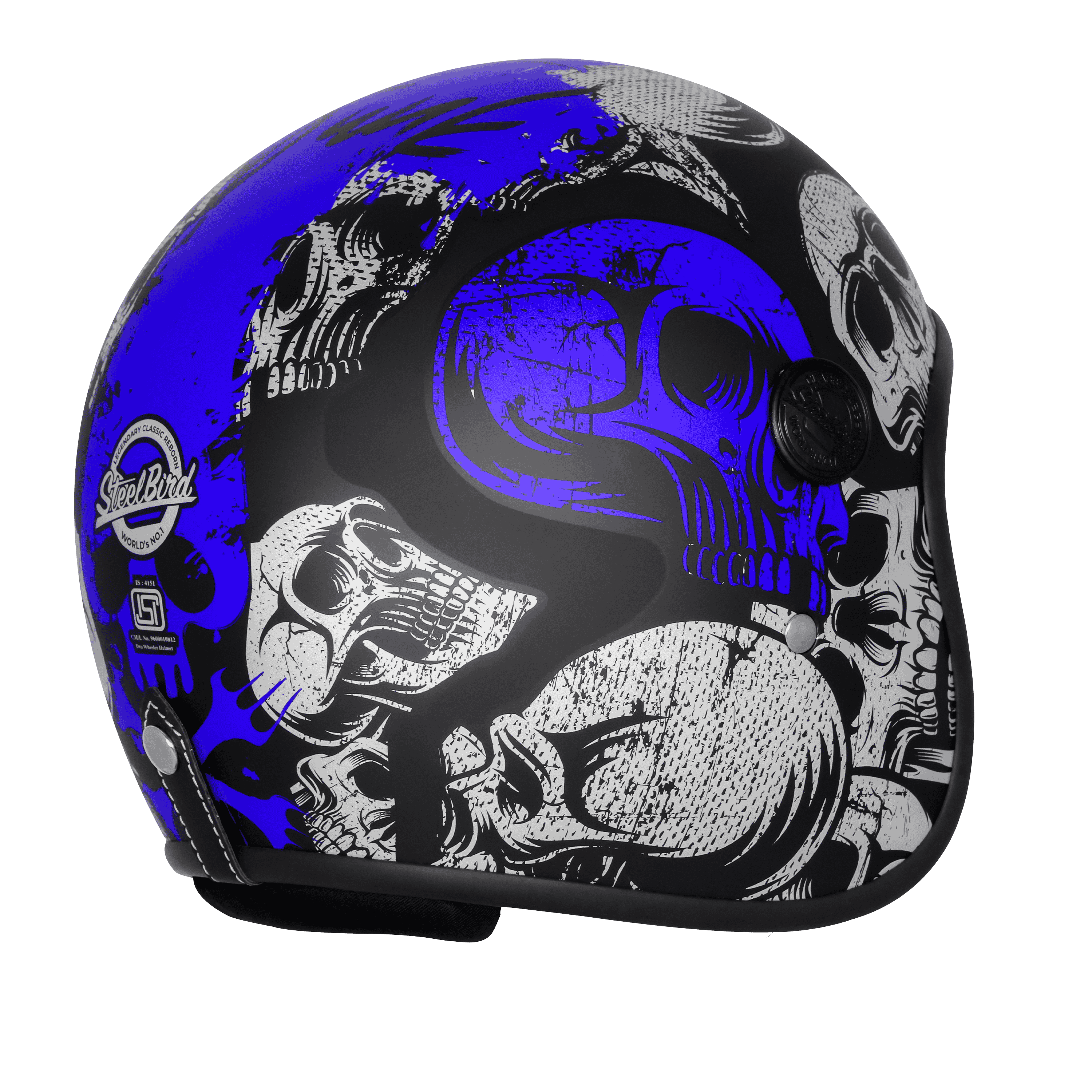 SBH-55 VINTAGE SKULL GLOSSY BLACK WITH BLUE