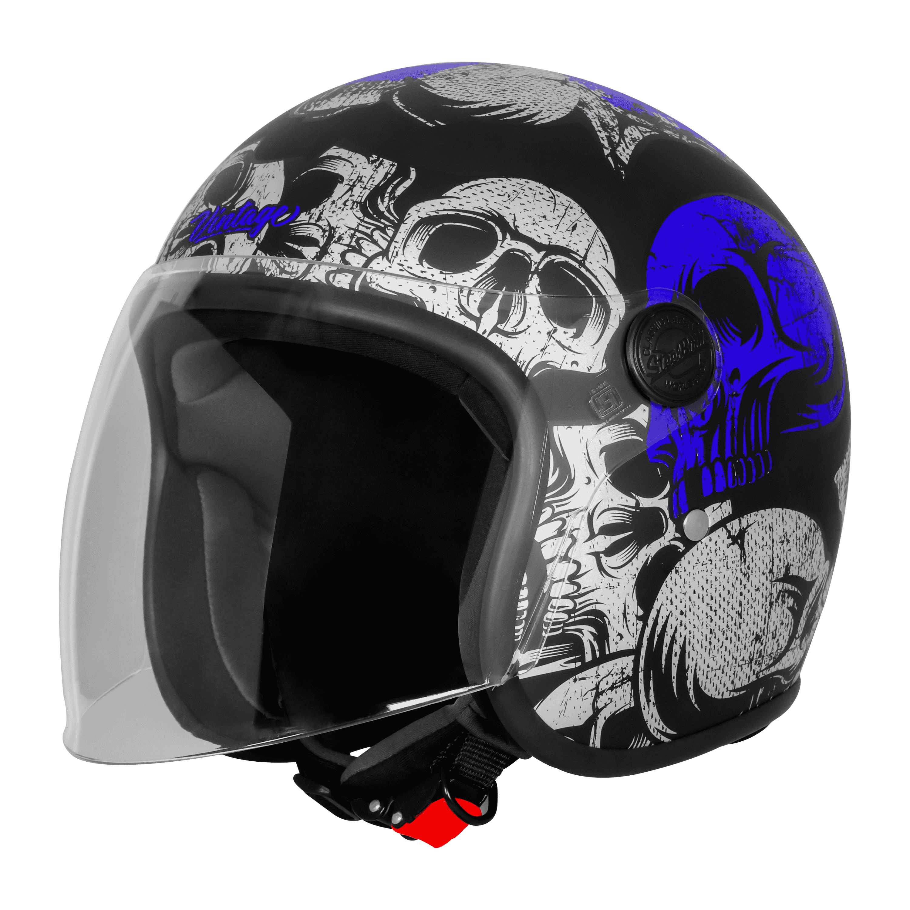 SBH-56 VINTAGE SKULL GLOSSY BLACK WITH BLUE 
