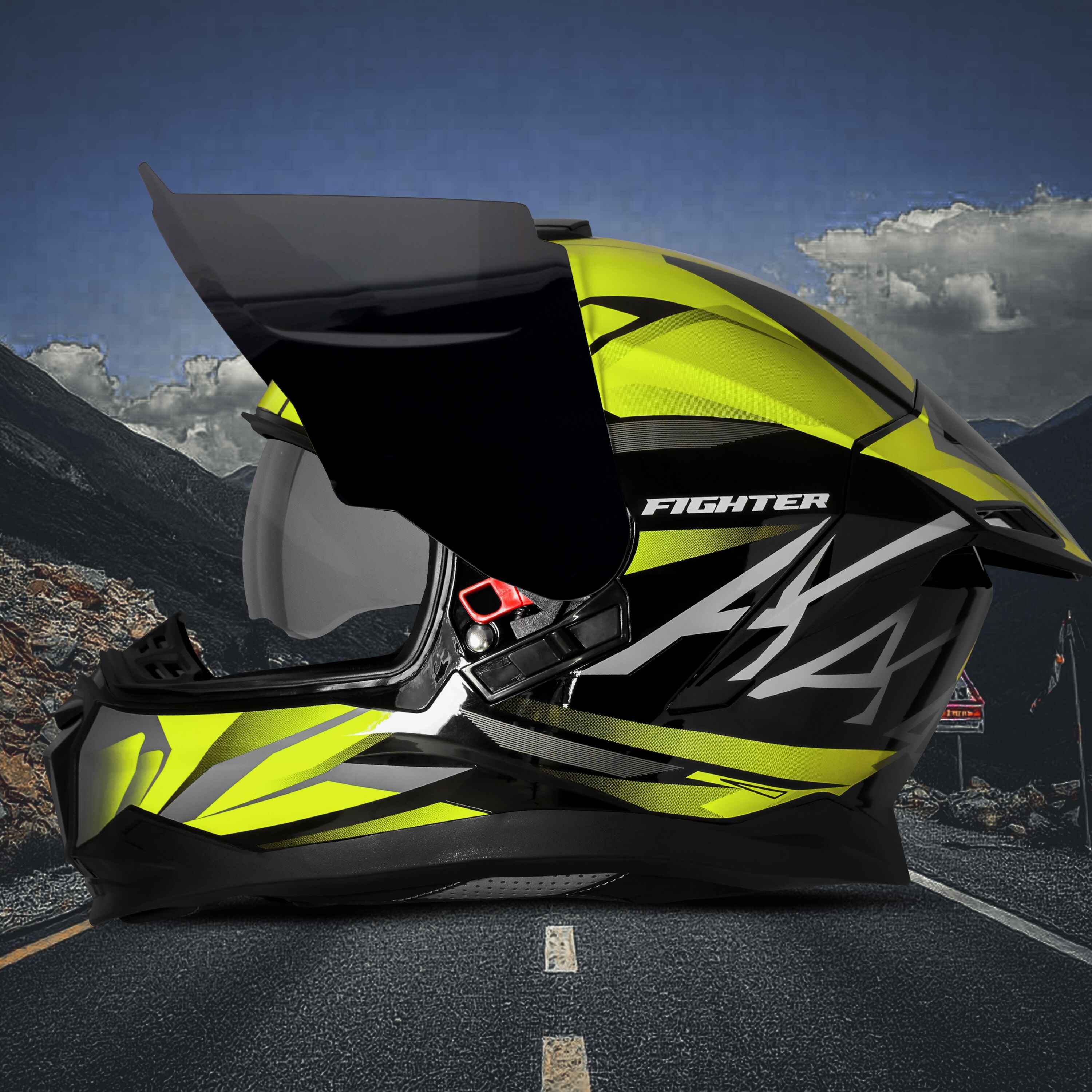 SBH-57 ISS SILVER FIGHTER F4 GLOSSY BLACK WITH FLUO YELLOW