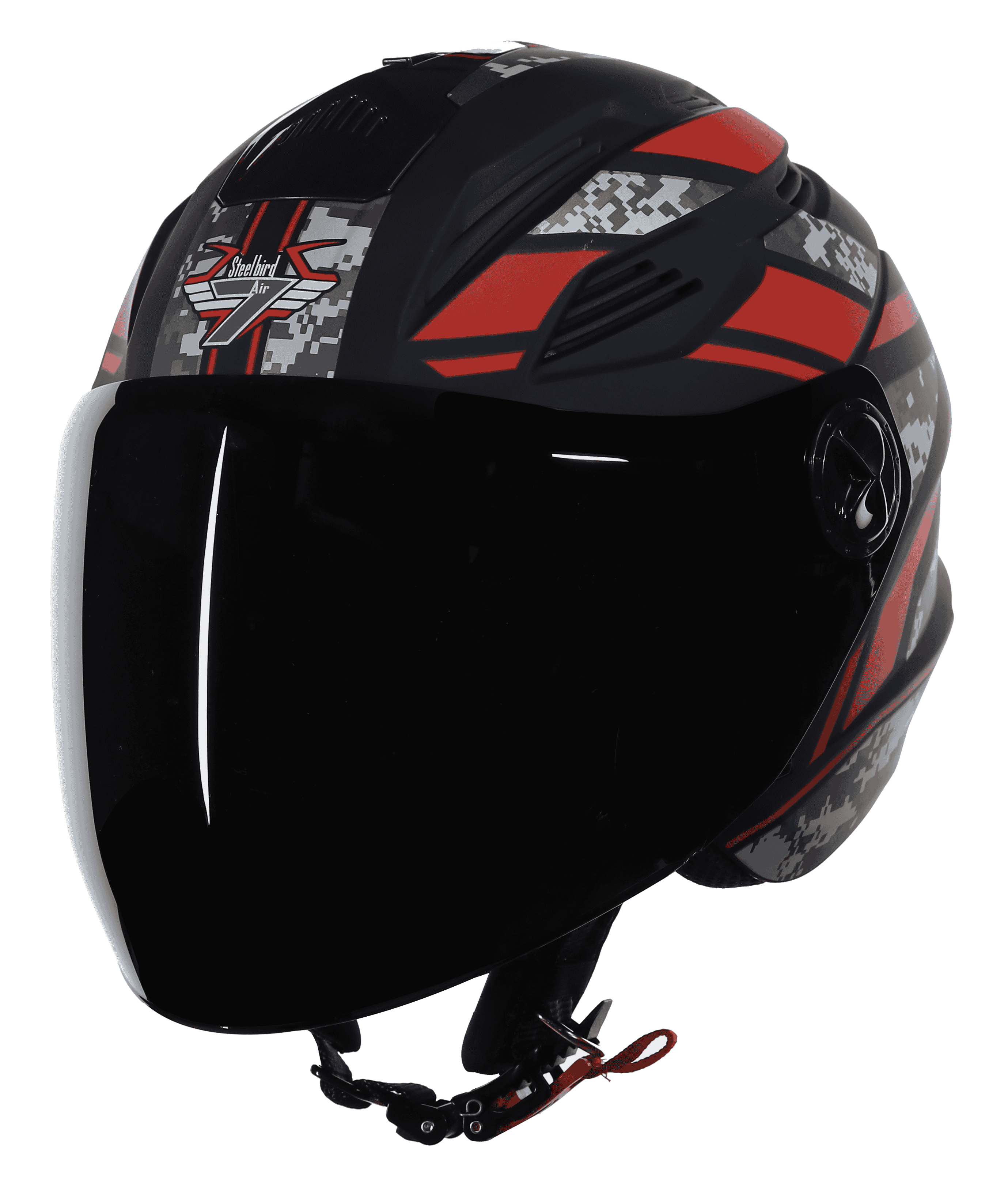 SBA-6 Pixels Mat Black With Red ( Fitted With Clear Visor  Extra Smoke Visor Free)